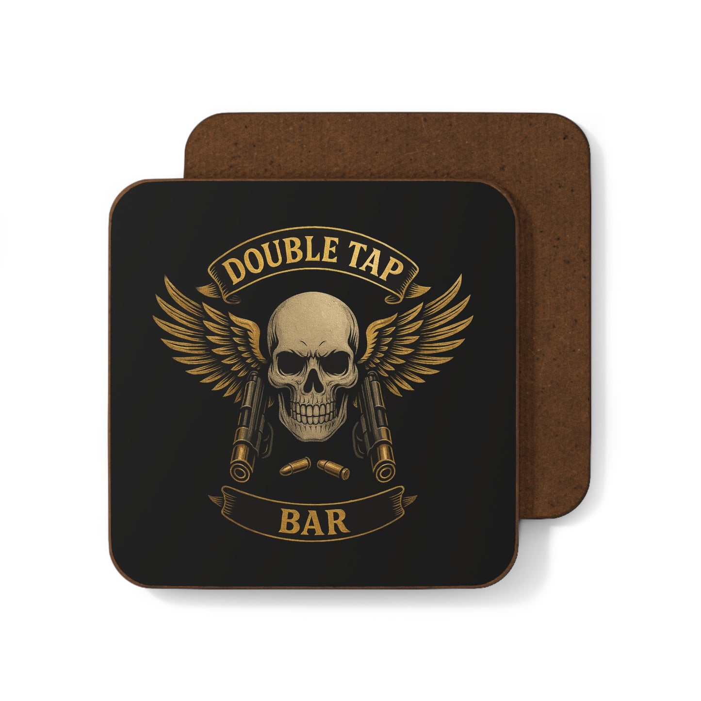 Double Tap Bar Skull Coaster — Tactical Skull & Guns Drink Coaster