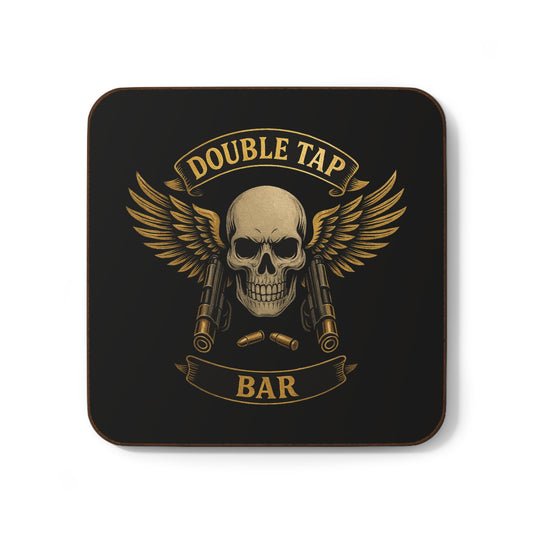 Double Tap Bar Skull Coaster — Tactical Skull & Guns Drink Coaster